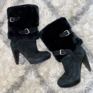 Nine West - Black Faux Fur Heeled Boots